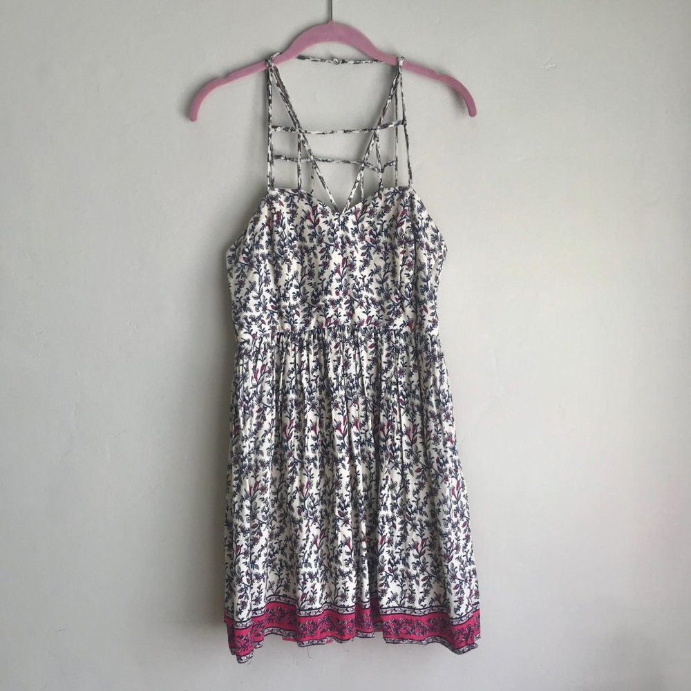 FOREVER 21 / Cream & Blue Floral Strappy Dress